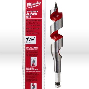 Picture of 48-13-1063 Milwaukee Wood Boring Bit,1-1/16",Ship auger bit W/nail cutting tip,Coated flutes,L 6"