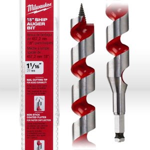 Picture of 48-13-6010 Milwaukee Wood Boring Bit,1-1/16",Ship auger bit W/nail cutting tip,Coated flutes,L 18"