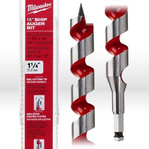 Picture of 48-13-6250 Milwaukee Wood Boring Bit,1-1/4",Ship auger bit W/nail cutting tip,Coated flutes,L 18"
