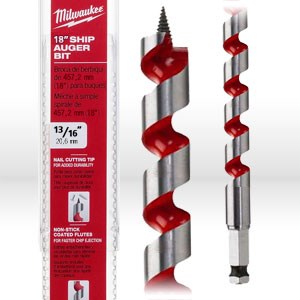 Picture of 48-13-5810 Milwaukee Wood Boring Bit,13/16",Ship auger bit W/nail cutting tip,Coated flutes,L 18"