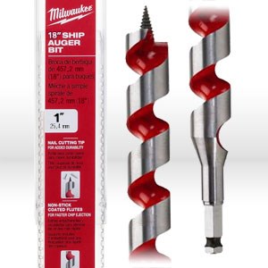 Picture of 48-13-6000 Milwaukee Wood Boring Bit,1",Ship auger bit W/nail cutting tip,Coated flutes,L 18"