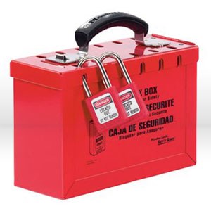 Picture of 498A Master Lock,Portable group lock box,Accepts 12 padlocks or lockout hasps,6"x9-1/4"x3-3/4",Red