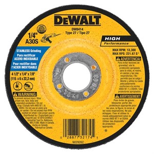 Picture of DW8414 DeWalt Bonded Abrasive,4-1/2"x1/4"x7/8" Stainless Steel Grinding Wheel