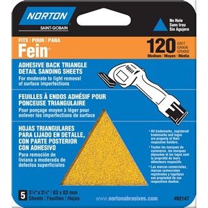 Picture of 076607-82148 Norton DETAIL/PROFILE,Fein Sander,Triangle Sheets,Adhesive Back,80 Grit,Coarse